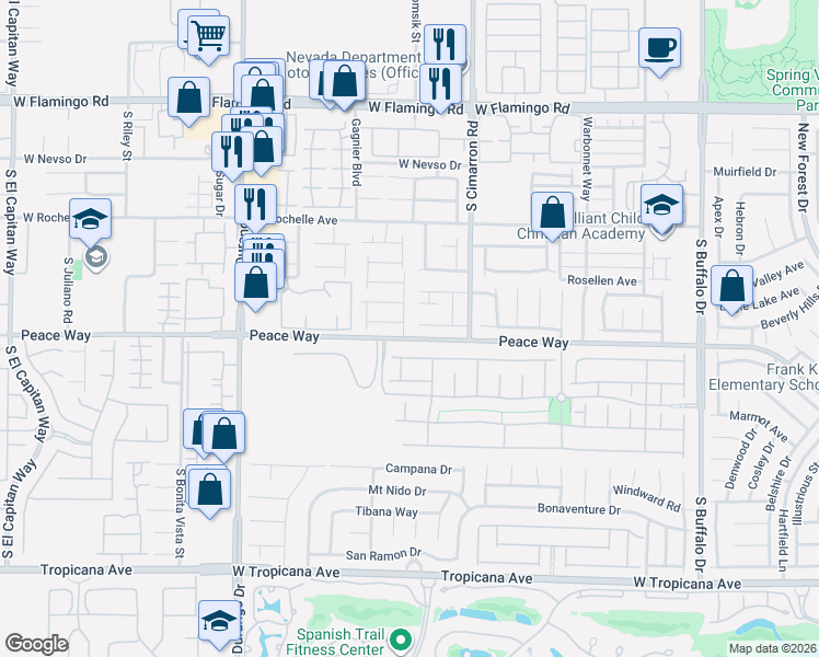 map of restaurants, bars, coffee shops, grocery stores, and more near 8284 Broward Lane in Las Vegas