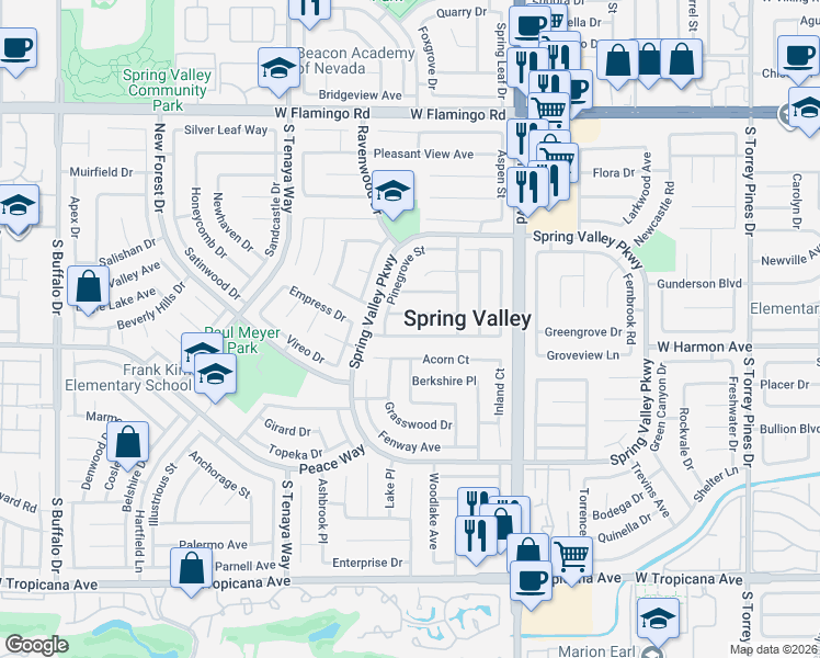 map of restaurants, bars, coffee shops, grocery stores, and more near 7112 Forest Vista Street in Las Vegas