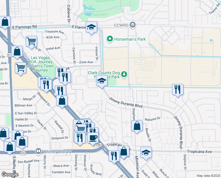 map of restaurants, bars, coffee shops, grocery stores, and more near 5640 Park City Avenue in Las Vegas