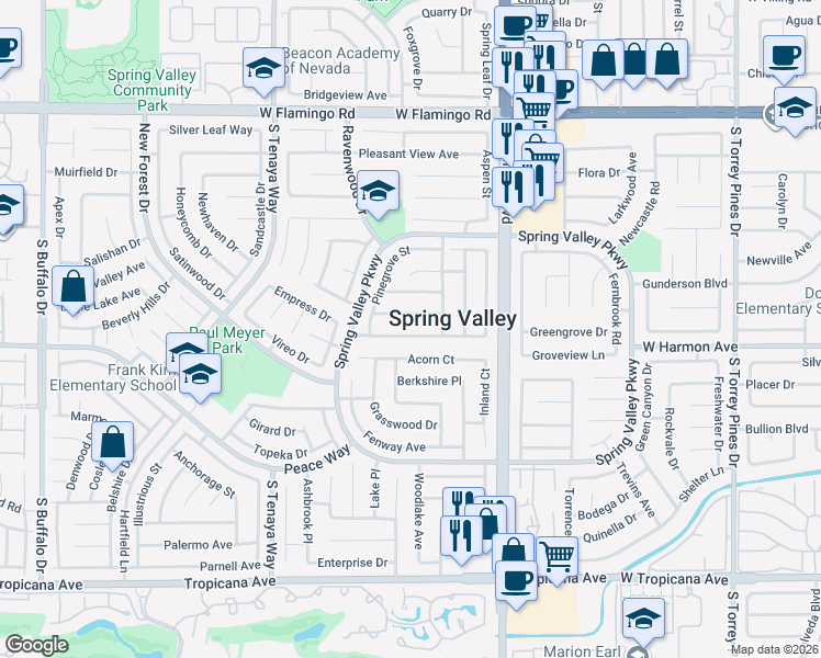 map of restaurants, bars, coffee shops, grocery stores, and more near 7078 Forest Vista Street in Las Vegas