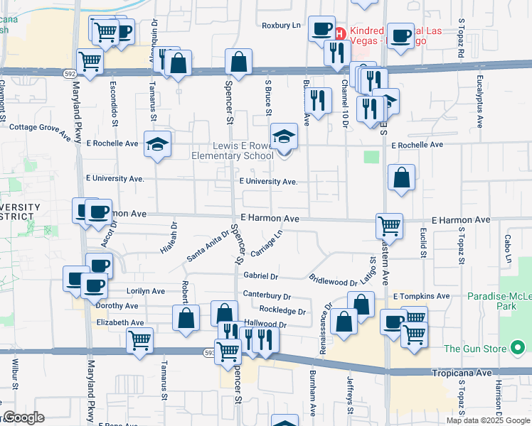 map of restaurants, bars, coffee shops, grocery stores, and more near 1866 Camino Verde Lane in Las Vegas