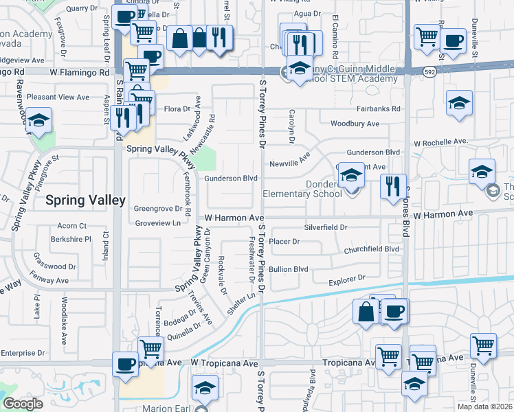 map of restaurants, bars, coffee shops, grocery stores, and more near 4450 Cranbrook Way in Las Vegas
