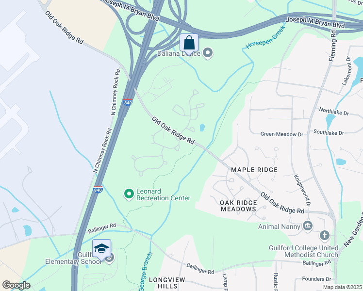 map of restaurants, bars, coffee shops, grocery stores, and more near 5813-5831 Old Oak Ridge Road in Greensboro