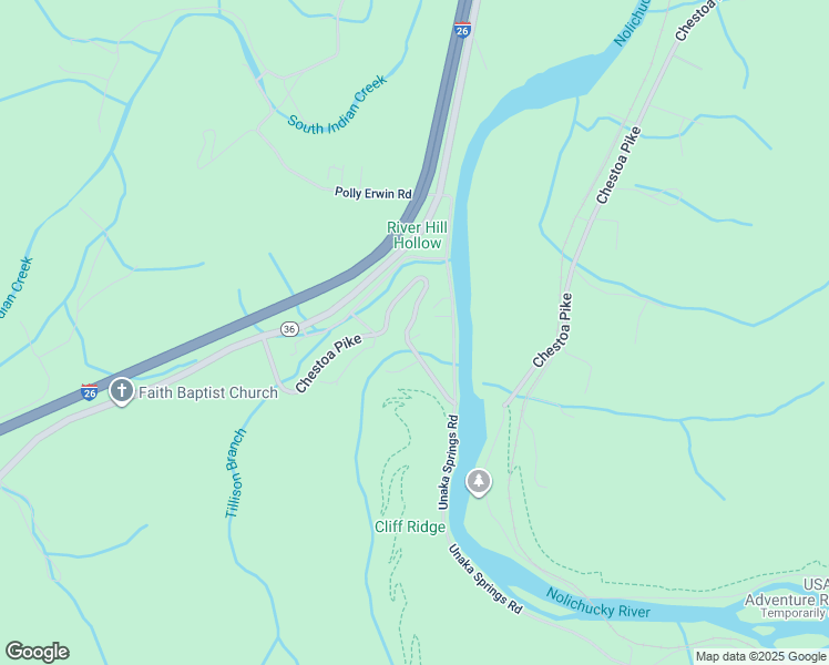 map of restaurants, bars, coffee shops, grocery stores, and more near 2354 Chestoa Pike in Erwin