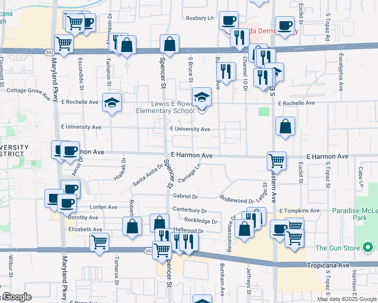map of restaurants, bars, coffee shops, grocery stores, and more near 1866 Camino Verde Lane in Las Vegas