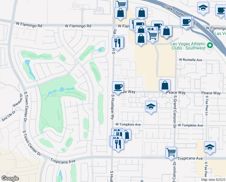 map of restaurants, bars, coffee shops, grocery stores, and more near S Hualapai Way & Peace Way in Las Vegas