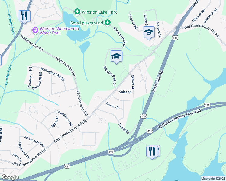 map of restaurants, bars, coffee shops, grocery stores, and more near 3541 Old Greensboro Road in Winston-Salem