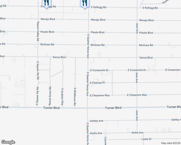 map of restaurants, bars, coffee shops, grocery stores, and more near 7601 South Quarter Horse Avenue in Pahrump