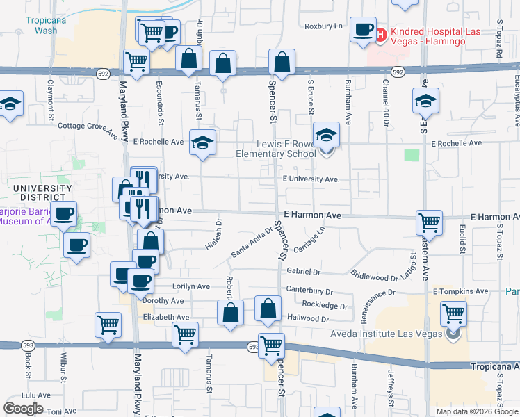 map of restaurants, bars, coffee shops, grocery stores, and more near 1729 Jupiter Court in Las Vegas