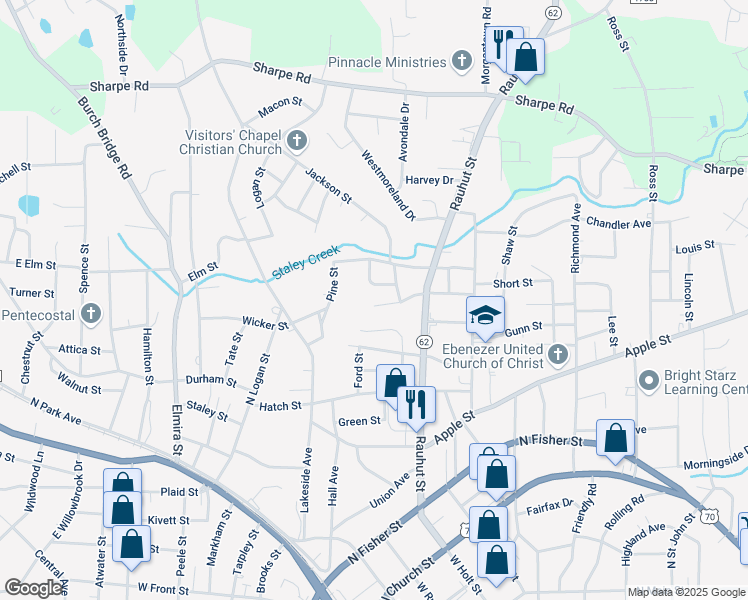 map of restaurants, bars, coffee shops, grocery stores, and more near 430 Dudley Street in Burlington