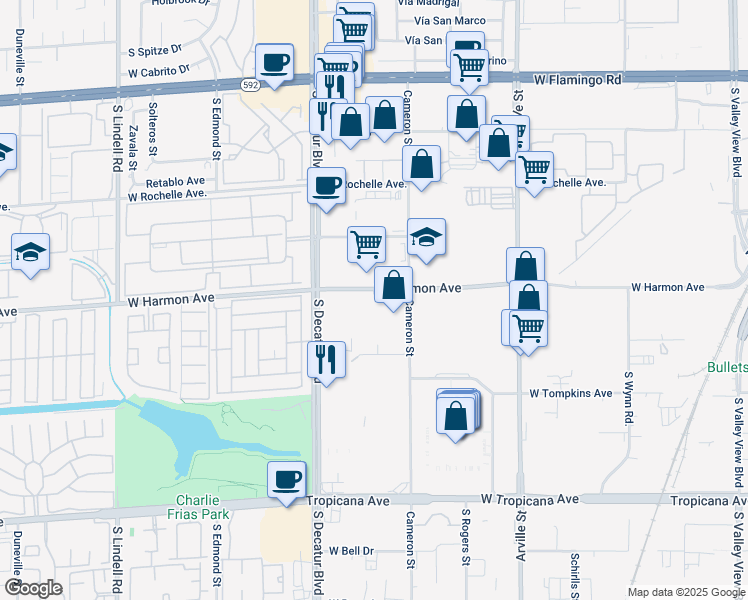 map of restaurants, bars, coffee shops, grocery stores, and more near 4715 West Harmon Avenue in Las Vegas