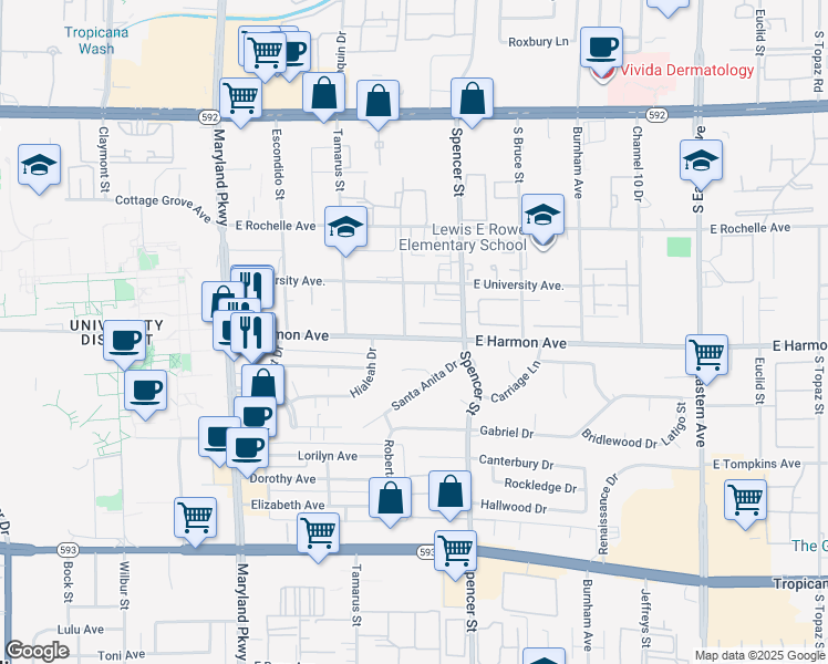 map of restaurants, bars, coffee shops, grocery stores, and more near 1711 Jupiter Court in Las Vegas