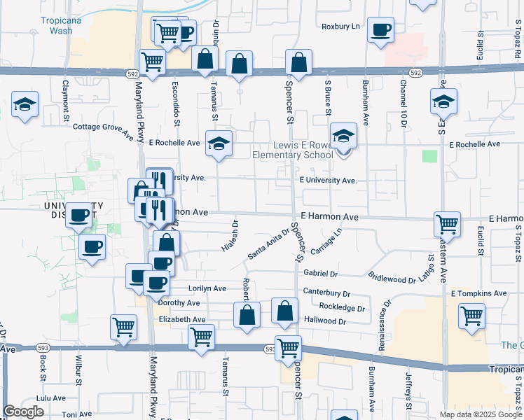 map of restaurants, bars, coffee shops, grocery stores, and more near 1711 Jupiter Court in Las Vegas