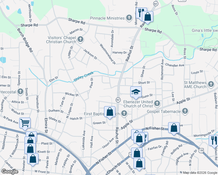 map of restaurants, bars, coffee shops, grocery stores, and more near 415 Hood Street in Burlington