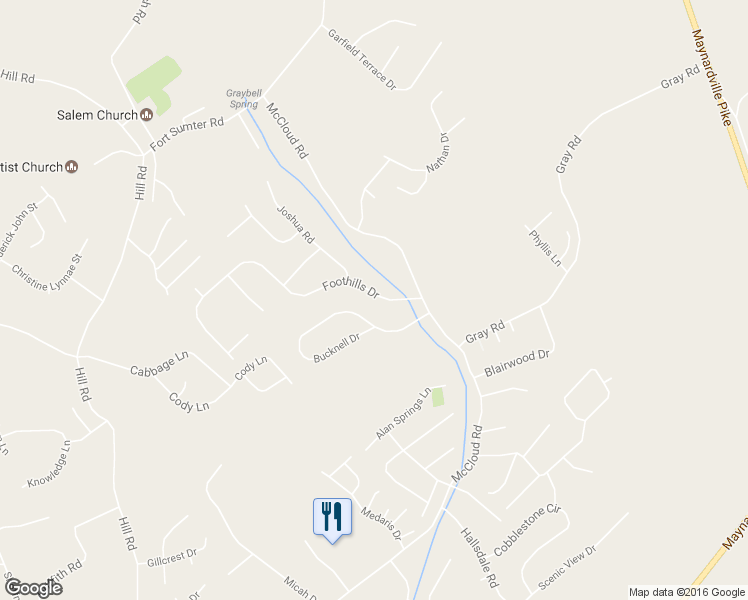 map of restaurants, bars, coffee shops, grocery stores, and more near 4512 Foothills Drive in Knoxville