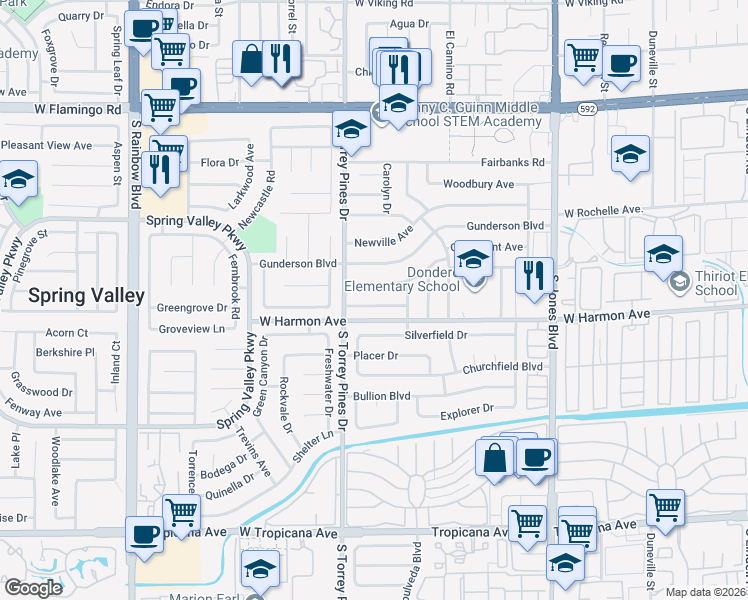 map of restaurants, bars, coffee shops, grocery stores, and more near 6460 Bugbee Avenue in Las Vegas