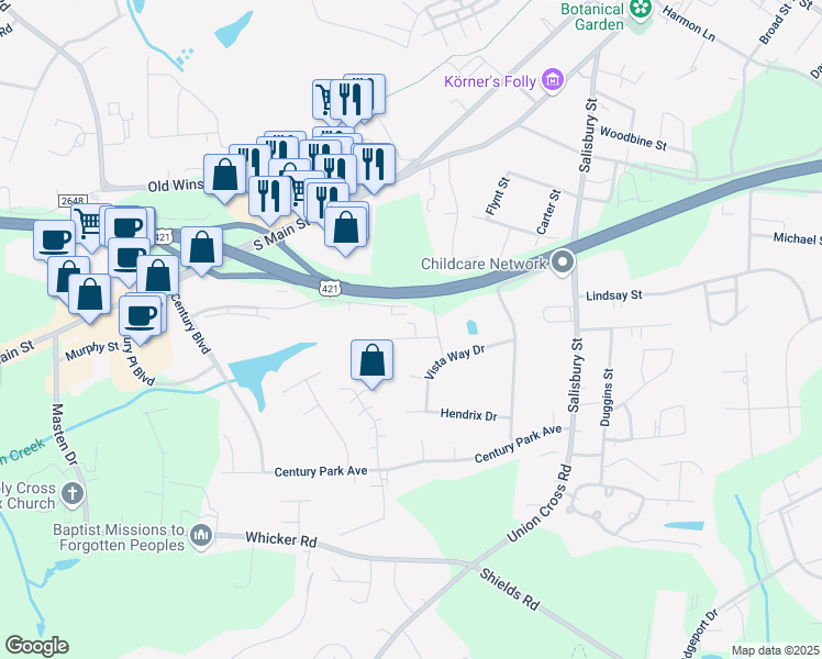 map of restaurants, bars, coffee shops, grocery stores, and more near 118 Stafford Annex in Kernersville