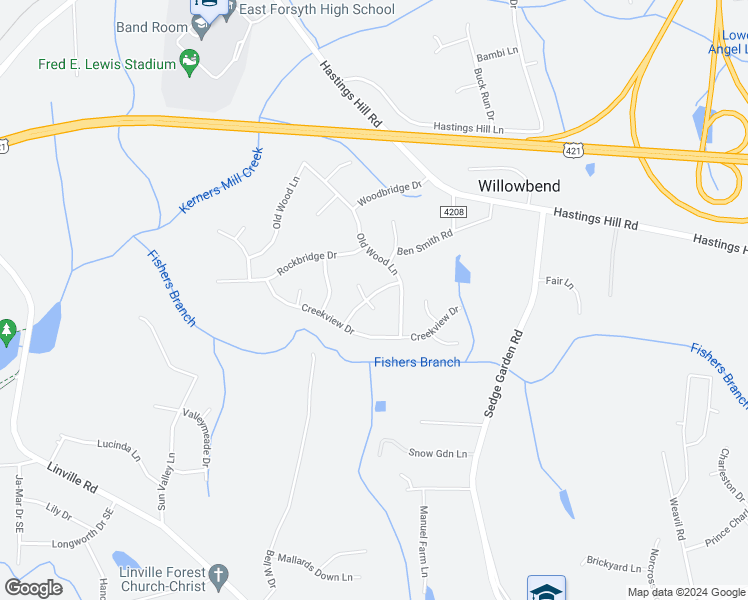 map of restaurants, bars, coffee shops, grocery stores, and more near 273 Stone Meadow Court in Kernersville