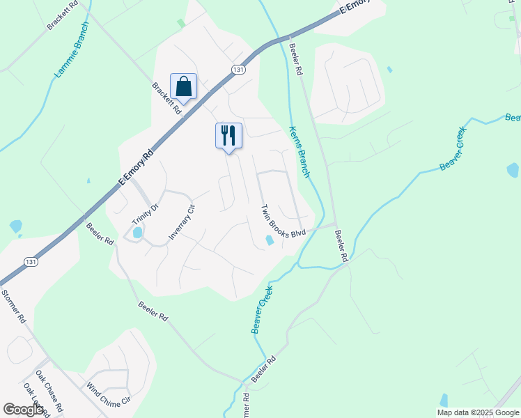 map of restaurants, bars, coffee shops, grocery stores, and more near 7459 Twin Brooks Boulevard in Knoxville