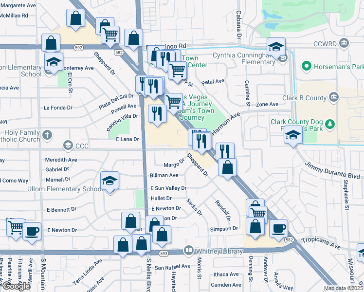 map of restaurants, bars, coffee shops, grocery stores, and more near 5230 Boulder Highway in Las Vegas