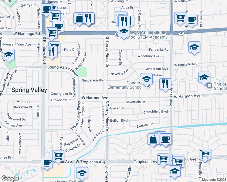 map of restaurants, bars, coffee shops, grocery stores, and more near 6460 Bugbee Avenue in Las Vegas