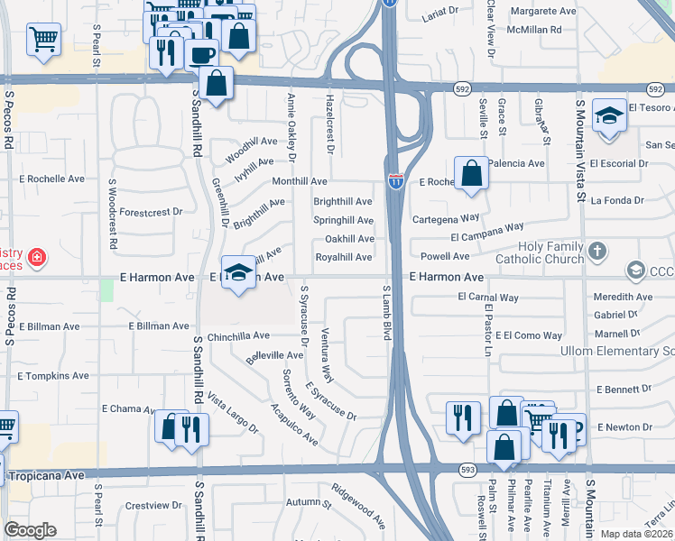 map of restaurants, bars, coffee shops, grocery stores, and more near 4124 East Harmon Avenue in Las Vegas