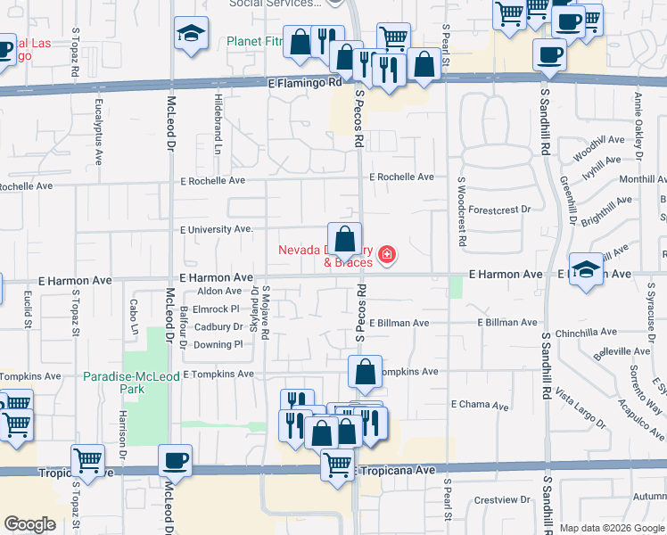 map of restaurants, bars, coffee shops, grocery stores, and more near 4484 Sage Brush Street in Las Vegas