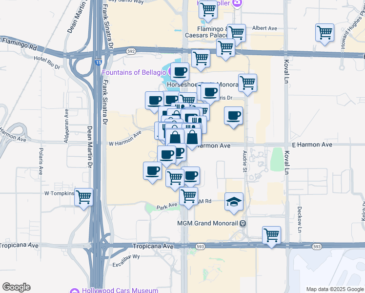 map of restaurants, bars, coffee shops, grocery stores, and more near 23 South Las Vegas Boulevard in Las Vegas