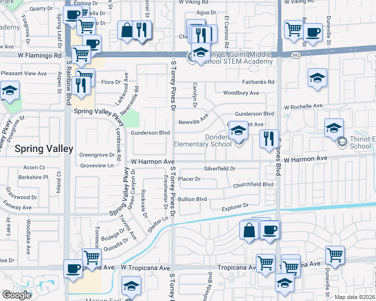 map of restaurants, bars, coffee shops, grocery stores, and more near 6460 Bugbee Avenue in Las Vegas
