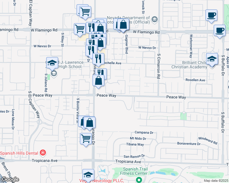 map of restaurants, bars, coffee shops, grocery stores, and more near 8501 West University Avenue in Las Vegas