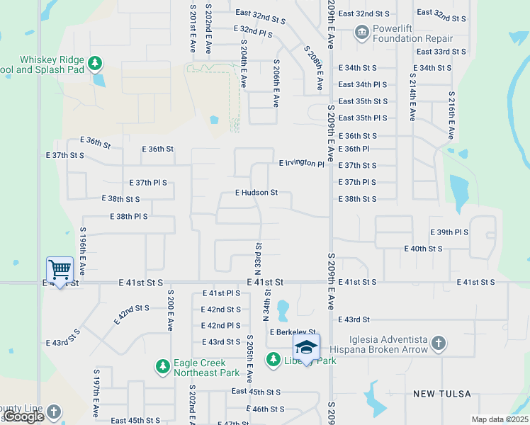 map of restaurants, bars, coffee shops, grocery stores, and more near 3401 East Gillette Street in Broken Arrow