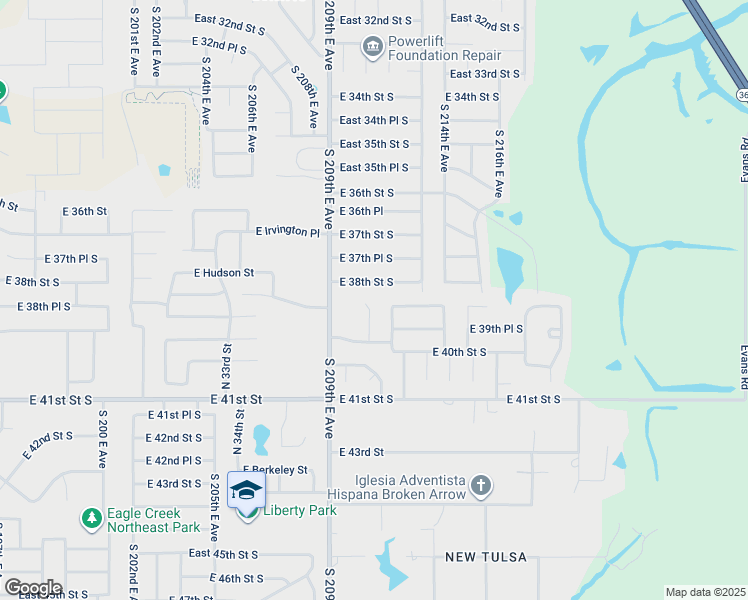 map of restaurants, bars, coffee shops, grocery stores, and more near 3905 South 210th East Avenue in Broken Arrow