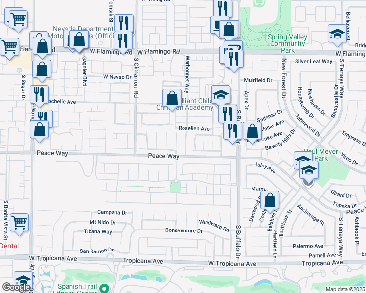map of restaurants, bars, coffee shops, grocery stores, and more near 4461 Warbonnet Way in Las Vegas
