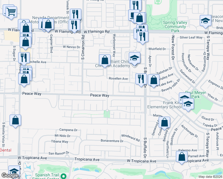 map of restaurants, bars, coffee shops, grocery stores, and more near 4461 Warbonnet Way in Las Vegas