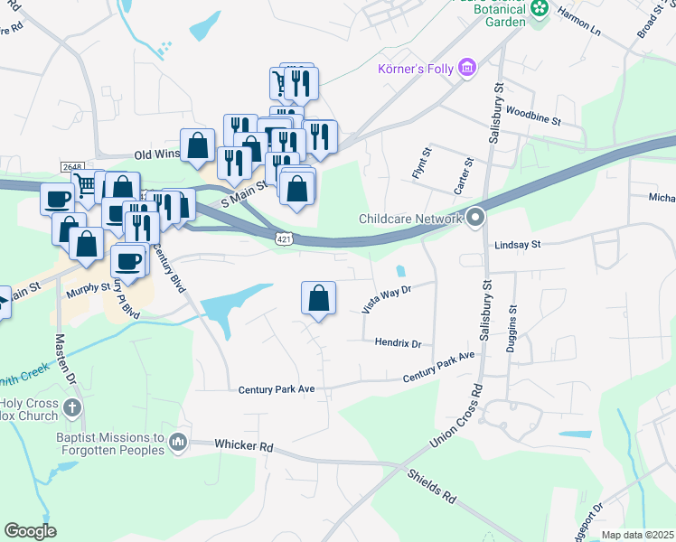 map of restaurants, bars, coffee shops, grocery stores, and more near 118 Stafford Annex in Kernersville