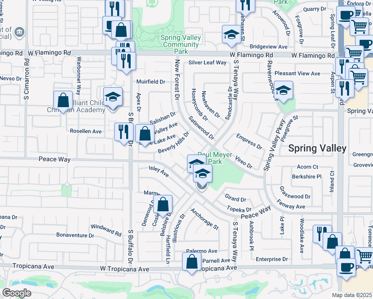 map of restaurants, bars, coffee shops, grocery stores, and more near 7557 Reindeer Court in Las Vegas