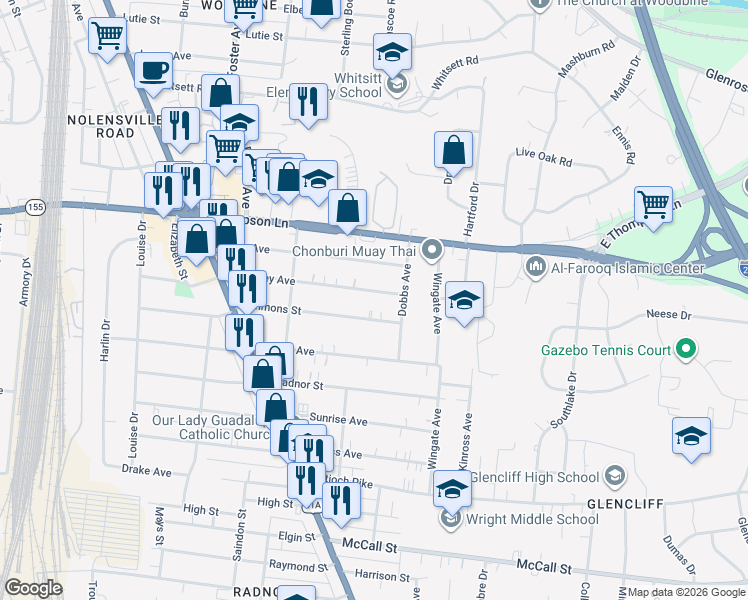 map of restaurants, bars, coffee shops, grocery stores, and more near 243 Tanksley Avenue in Nashville
