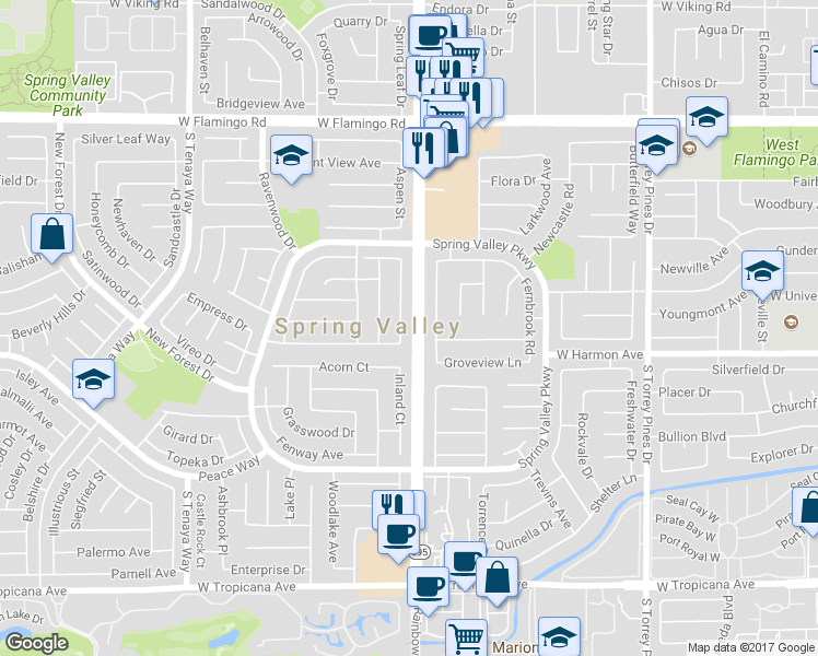 map of restaurants, bars, coffee shops, grocery stores, and more near 4450 Bramblewood Street in Las Vegas