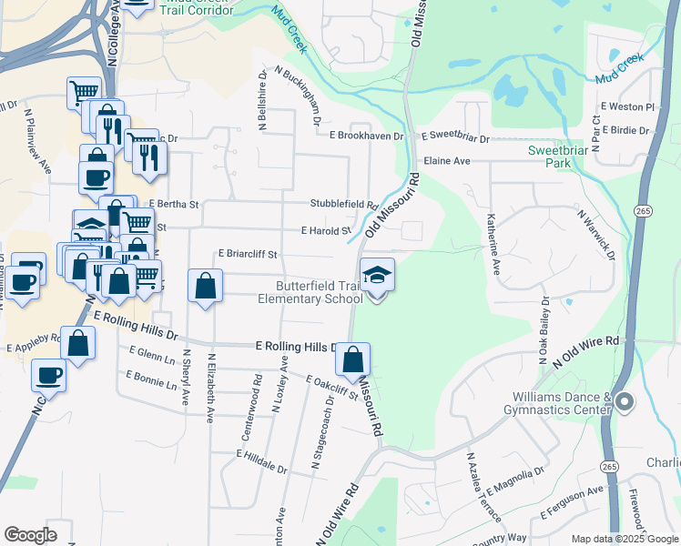 map of restaurants, bars, coffee shops, grocery stores, and more near 1858 East Cortland Street in Fayetteville