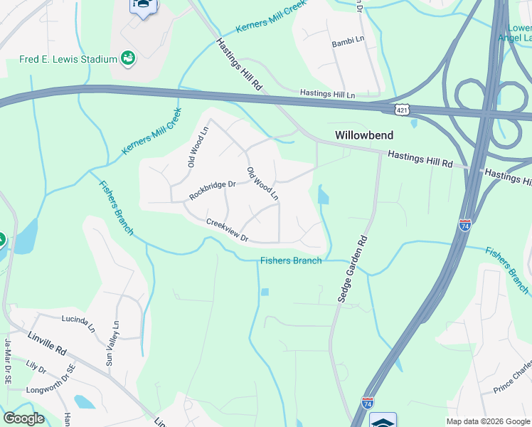 map of restaurants, bars, coffee shops, grocery stores, and more near 313 Stone Meadow Ct in Kernersville