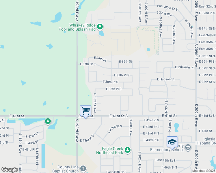 map of restaurants, bars, coffee shops, grocery stores, and more near 19637 E 38th Pl S in Broken Arrow
