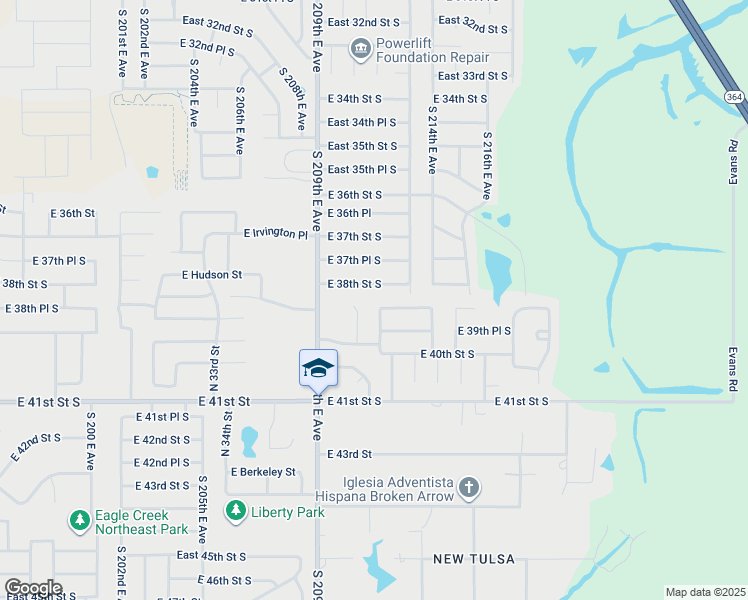 map of restaurants, bars, coffee shops, grocery stores, and more near 3905 South 210th East Avenue in Broken Arrow
