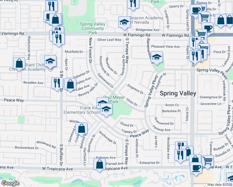 map of restaurants, bars, coffee shops, grocery stores, and more near 4462 New Dupell Way in Las Vegas
