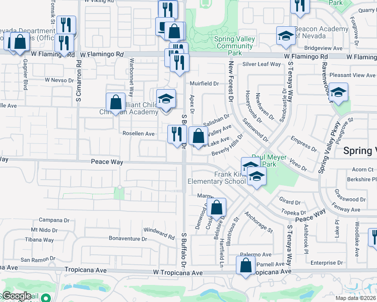 map of restaurants, bars, coffee shops, grocery stores, and more near 7756 Beverly Hills Drive in Las Vegas