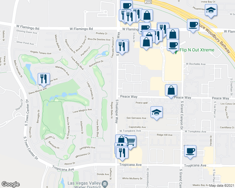 map of restaurants, bars, coffee shops, grocery stores, and more near in Summerlin South
