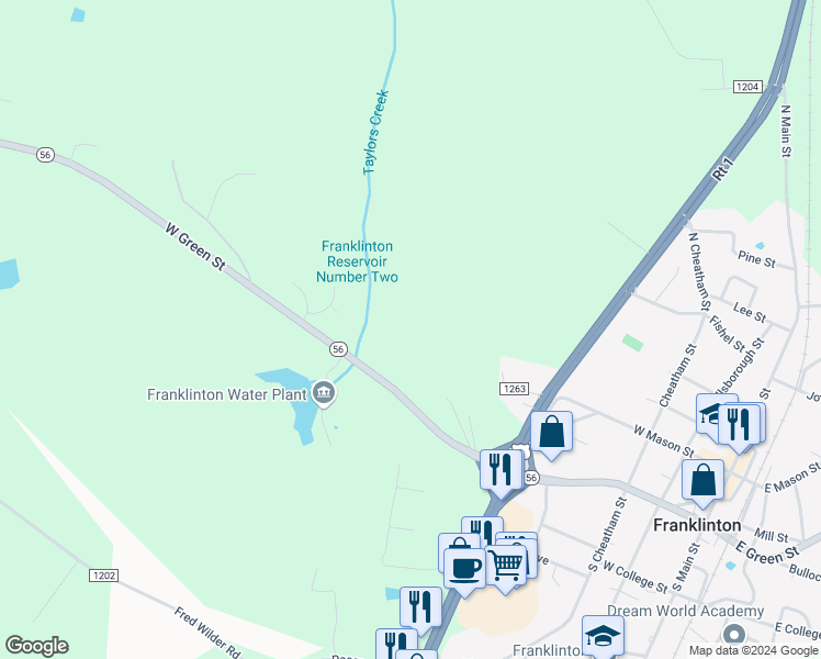 map of restaurants, bars, coffee shops, grocery stores, and more near 480 West Green Street in Franklinton