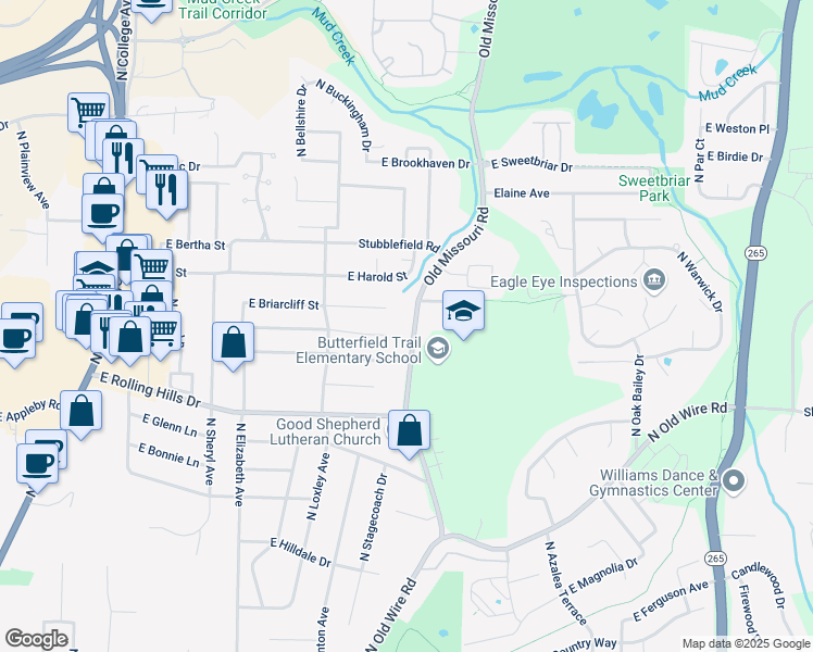 map of restaurants, bars, coffee shops, grocery stores, and more near 1858 East Cortland Street in Fayetteville