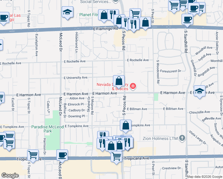 map of restaurants, bars, coffee shops, grocery stores, and more near 4484 Sage Brush St in Las Vegas