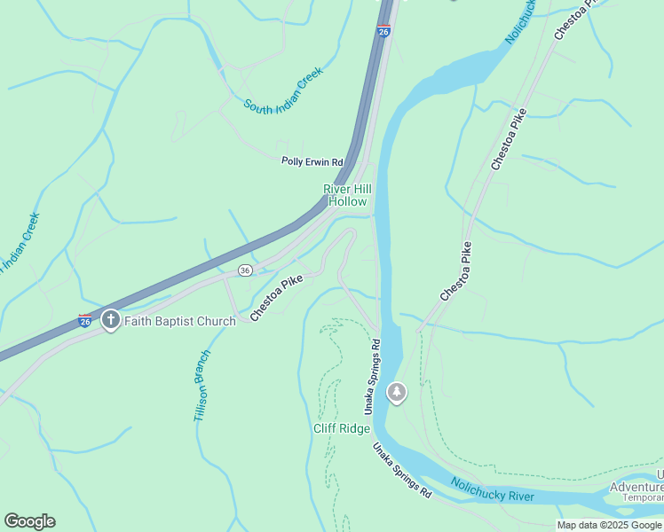 map of restaurants, bars, coffee shops, grocery stores, and more near 2354 Chestoa Pike in Erwin