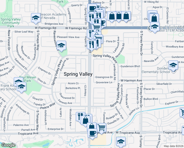 map of restaurants, bars, coffee shops, grocery stores, and more near 4451 De Forest Street in Las Vegas